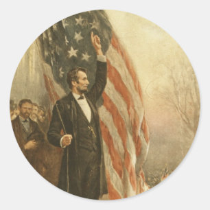 Sticker Rond Le président Abraham Lincoln sous le drapeau améri
