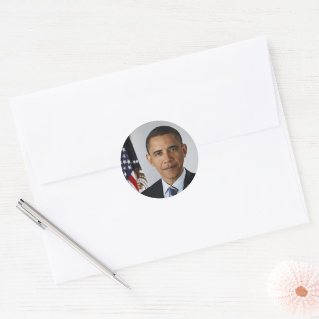 Sticker Rond Le président Barack Obama, 1er mandat Portrait Off (Enveloppe)