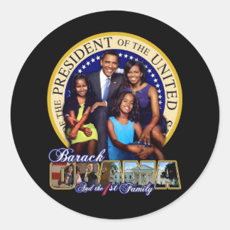STICKER ROND LE PRÉSIDENT BARACK OBAMA ET LA FAMILLE