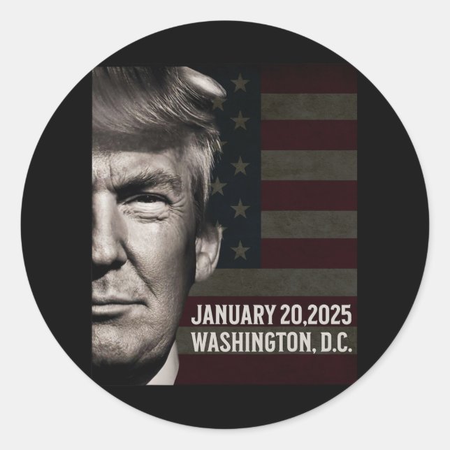 Sticker Rond Le Président Donald Trump 2025 Date d'ouverture (Devant)