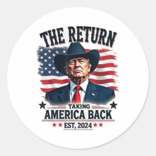 Sticker Rond Le Président Patriotique Donald Trump Cowboy prend