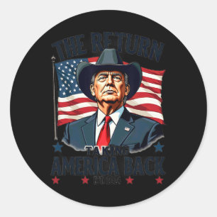 Sticker Rond Le Président Patriotique Donald Trump Cowboy prend