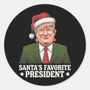 Sticker Rond Le président préféré du Père Noël drôle Trump Noël