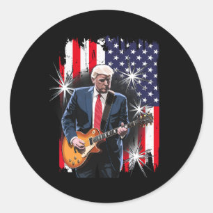 Sticker Rond Le Président Trump Joue De La Guitare Avec Le Drap