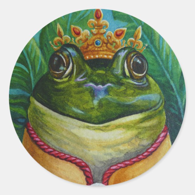 Sticker Rond Le Prince de la Grenouille avec l'Aquarelle Couron (Devant)