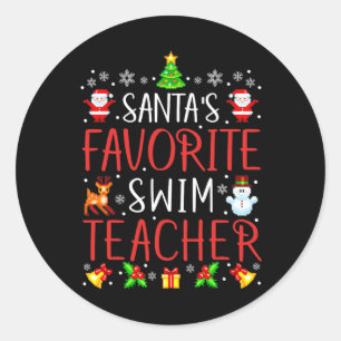 Sticker Rond Le professeur de natation préféré du Père Noël pou