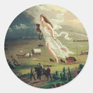 Sticker Rond Le Progrès américain par John Gast
