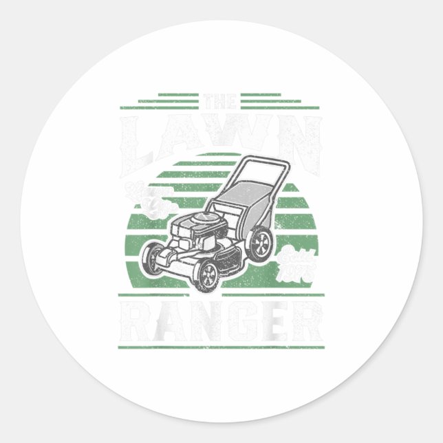 Sticker Rond Le Ranger De Pelouse Drôle Mower Gras (Devant)