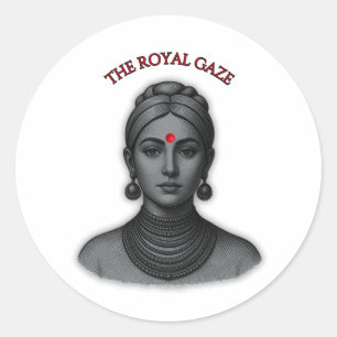 Sticker Rond Le Regard Royal - Reine Indienne en Ligne Art