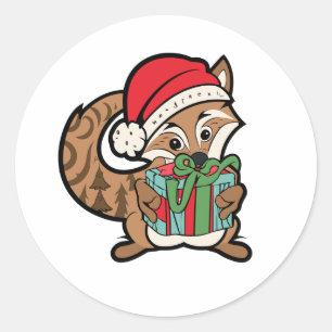 Sticker Rond Le Renard Festif et son cadeau