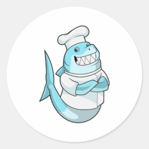 Sticker Rond Le requin comme chef avec tablier de Cuisine