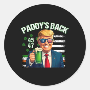 Sticker Rond Le retour de Paddy Trump 45 47 Drapeau irlandais a