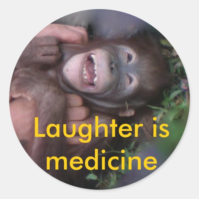 Sticker Rond Le rire, c'est la médecine Rire les animaux (Devant)