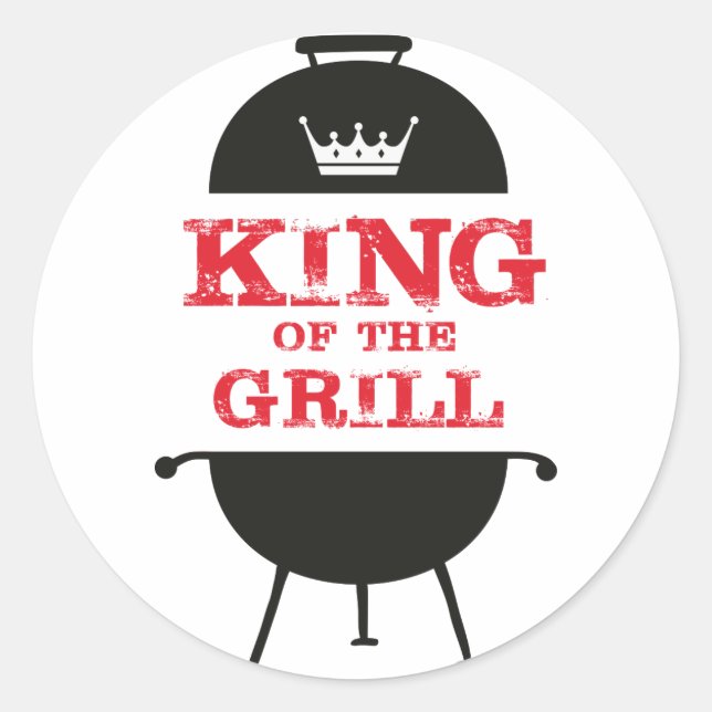 Sticker Rond Le Roi Du Grill, Blanc Noir Couronne Rouge (Devant)