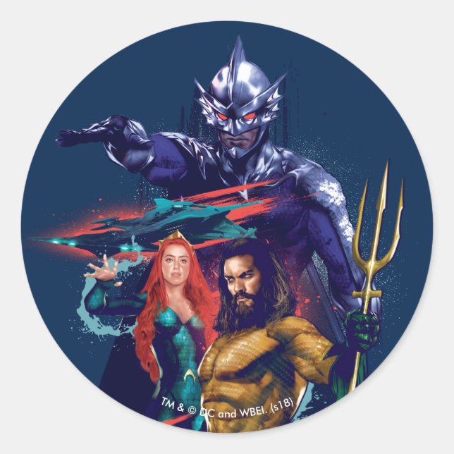 Sticker Rond Le Roi Orm Versus Mera et Aquaman d'Aquaman | (Devant)