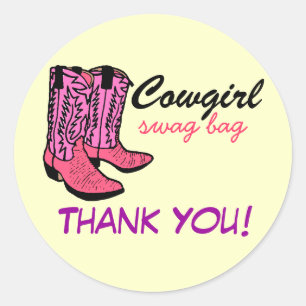 Sticker Rond Le rose de cow-girl initialise le Merci