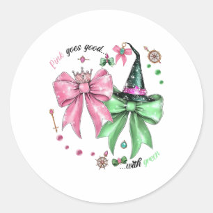 Sticker Rond Le rose Va Bien Avec La Sorcière D'Halloween Drôle
