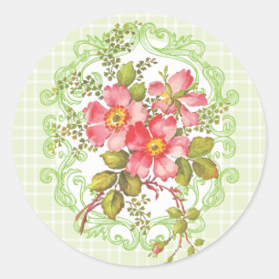 Sticker Rond Le rose vintage fleurit le rêve de cottage