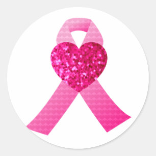 Sticker Rond Le ruban du coeur rose Sensibilisation au cancer d