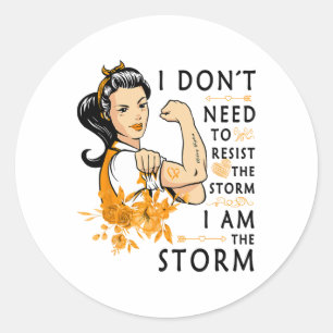 Sticker Rond Le Ruban orange Résiste À La Tempête Cancer Du Rei