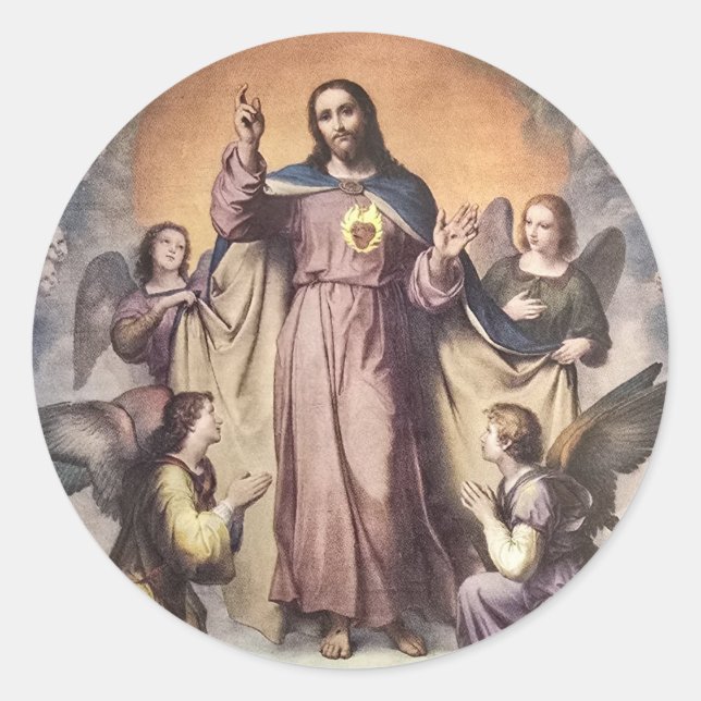 Sticker Rond Le Sacré Coeur de Jésus Enthroné dans la gloire (Devant)
