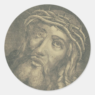 Sticker Rond Le Saint Visage de Jésus en Art Monochrome