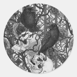 Sticker Rond Le secret de Raven. Illustration gothique sombre e