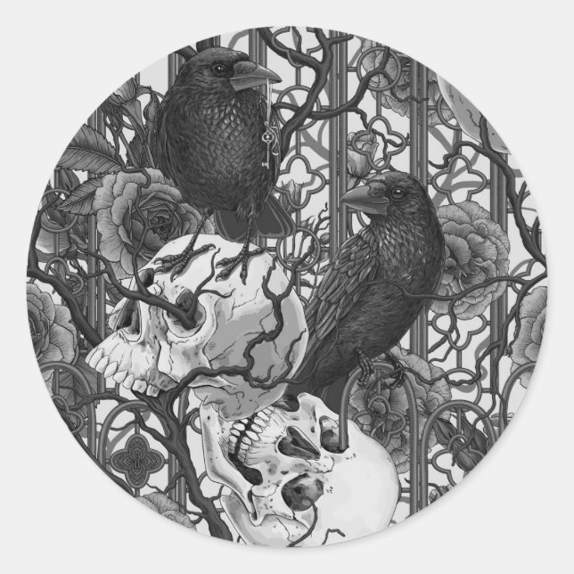 Sticker Rond Le secret de Raven. Illustration gothique sombre e (Devant)