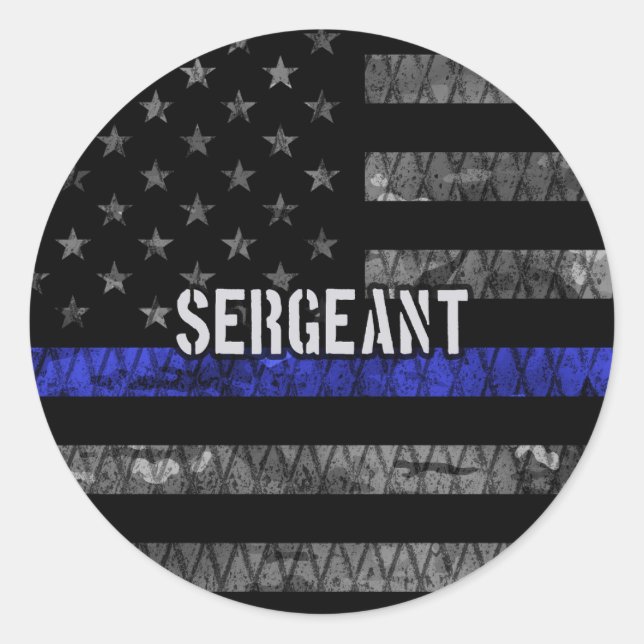 Sticker Rond Le sergent Thin Blue Line Distresse (Devant)