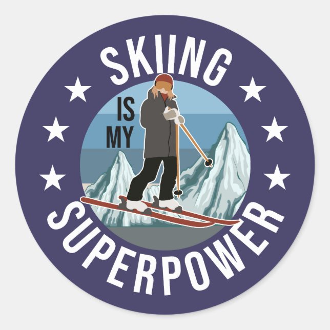 Sticker Rond Le Ski Est Ma Superpuissance (Devant)