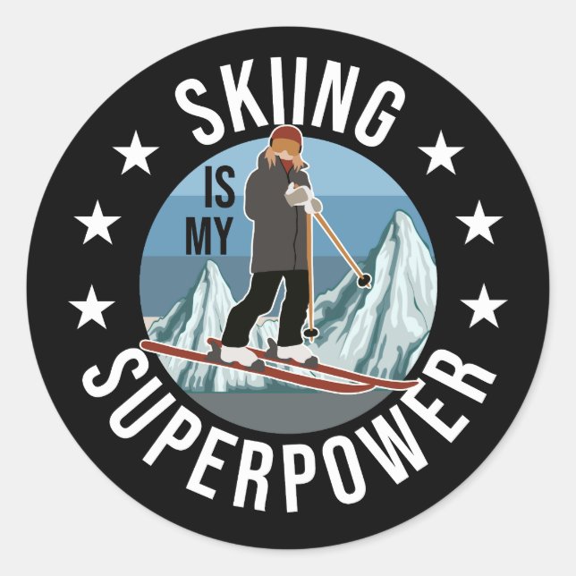 Sticker Rond Le Ski Est Ma Superpuissance (Devant)