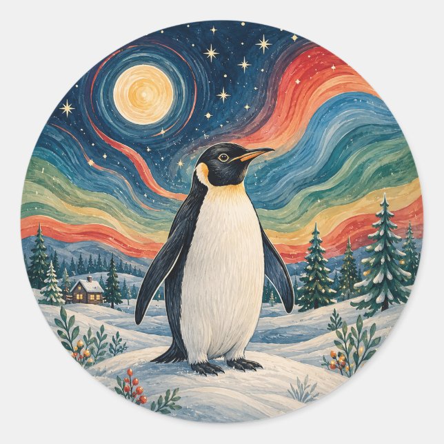 Sticker Rond Le Solstice d'Hiver du Manchot Céleste (Devant)