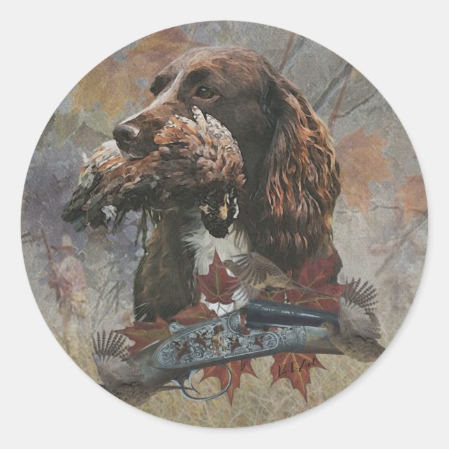 Sticker Rond Le Sprocker Spaniel, L'art des chiens d'armes (Devant)