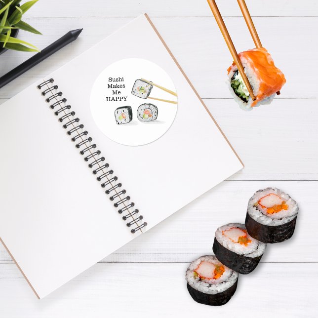 Sticker Rond Le Sushi Me Rend Heureux Les Rouleaux De Sushi Des (Créateur téléchargé)