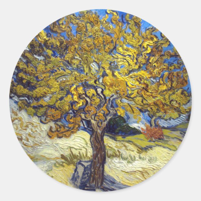 Sticker Rond Le tableau du mûrier de Van Gogh, un chef-d'œuvre  (Devant)