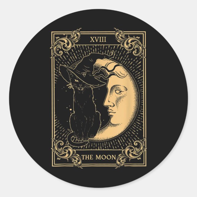 Sticker Rond Le Tarot Lune Xvii Inspiré Chat Noir sorcier Casqu (Devant)