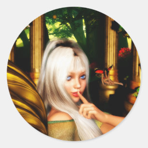 Sticker Rond Le temple des fées secrètes dans les bois