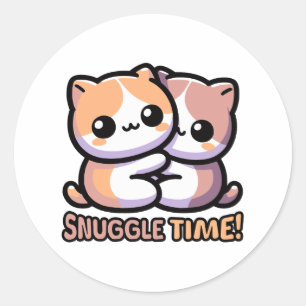 Sticker Rond Le temps de la bagarre ! Caricature de chats migno
