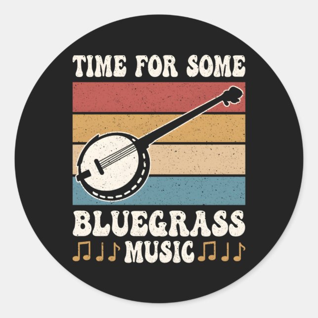 Sticker Rond Le Temps De Quelques Bluegrass Music Banjo Player (Devant)