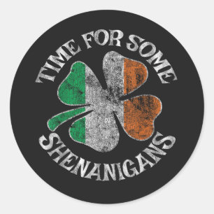 Sticker Rond Le temps de St. Patrick pour quelques bêtises Trèf