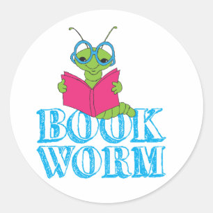 Sticker Rond Le ver de livre Green Brilliant Cartoon