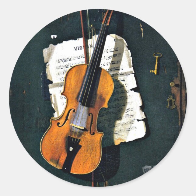 Sticker Rond Le Vieux Violon, peinture d'art (Devant)