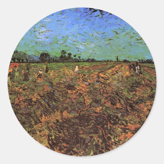 Sticker Rond Le Vignoble Vert par Vincent van Gogh (Devant)