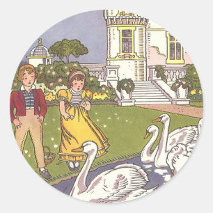 Sticker Rond Le Vilain Petit Canard, Conte de Fées Vintage par 