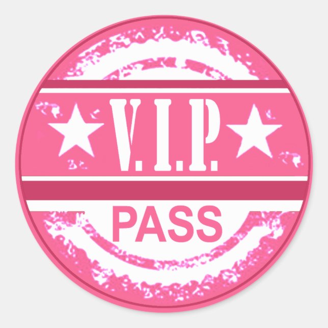 Sticker Rond Le VIP passent l'autocollant de partie (le rose) (Devant)