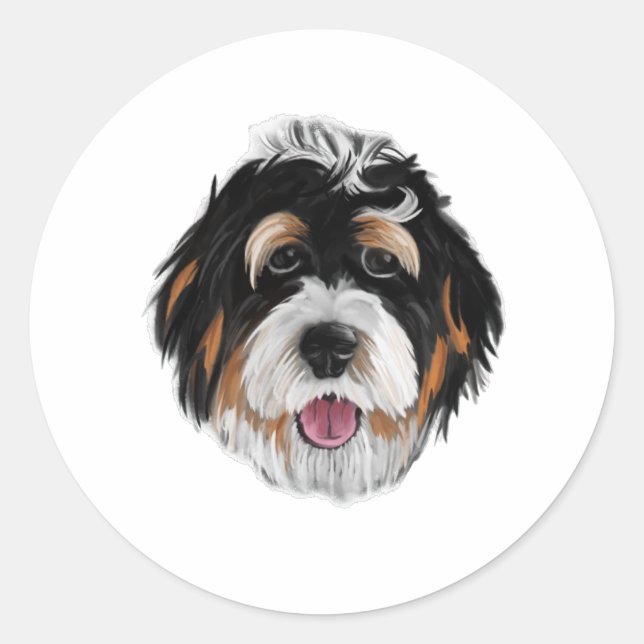 Sticker Rond Le visage du chien Bernedoodle (Devant)