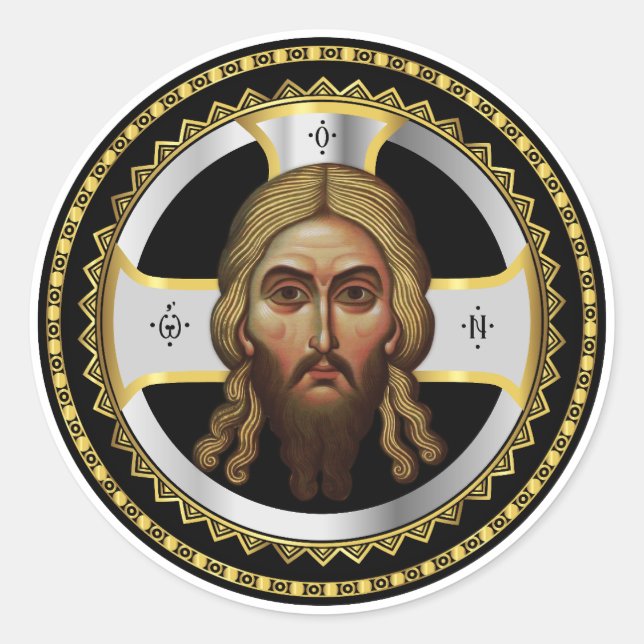 Sticker Rond Le Visage Du Christ Orthodoxe Icône Noire (Devant)