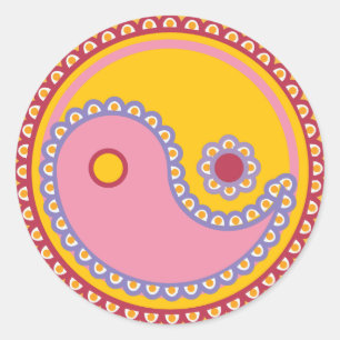 Sticker Rond Le yoga parlent le bébé : Symbole de Paisley