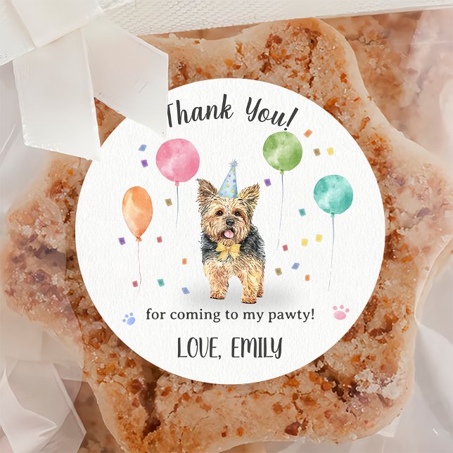 Sticker Rond Le Yorkshire laisse les chiens Merci d'anniversair (Créateur téléchargé)