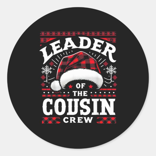 Sticker Rond Leader Of The Cousin Crew Christmas Family Matchin (Devant)